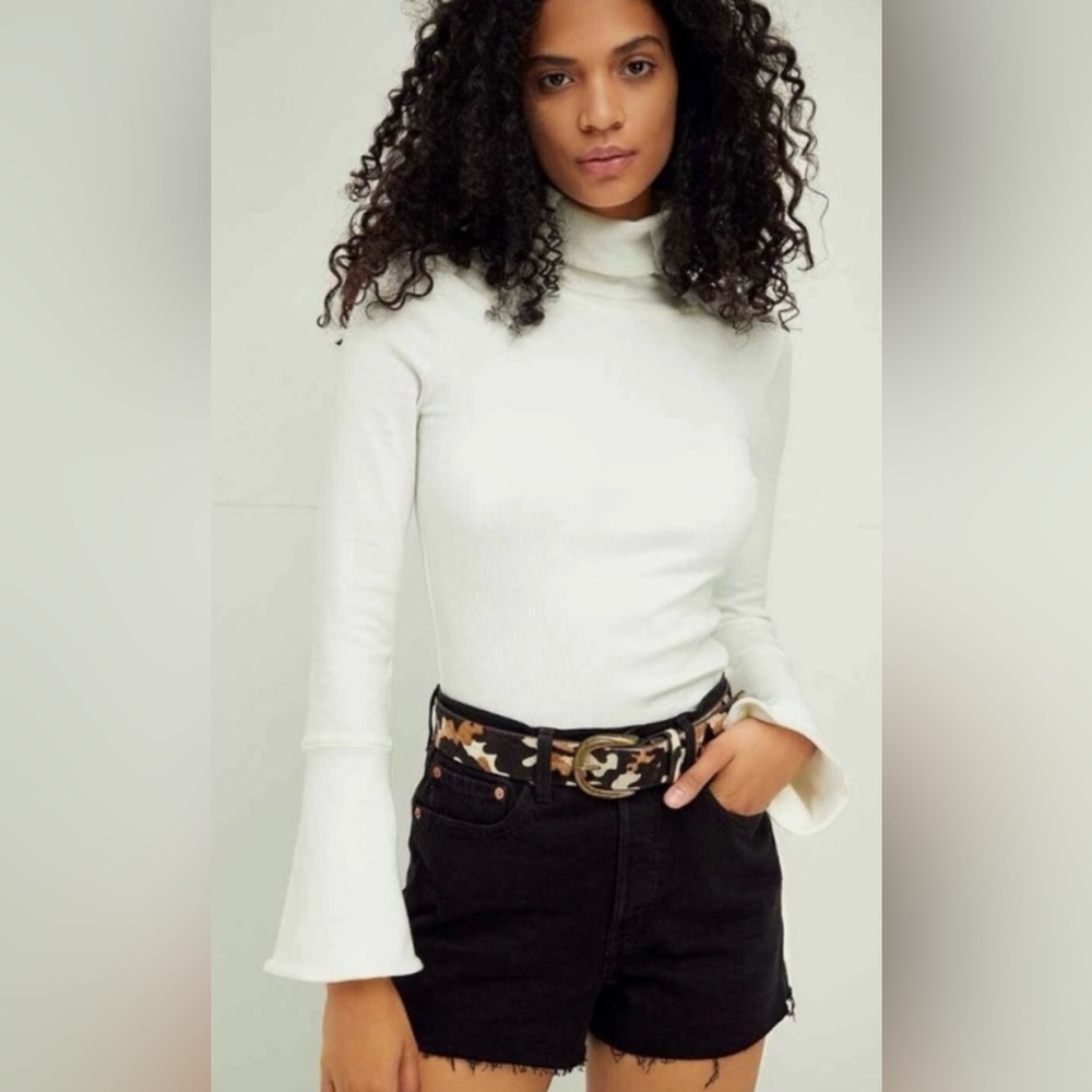 Free People Intimately White Bell Sleeve Turtleneck Top XS Fitted Boho